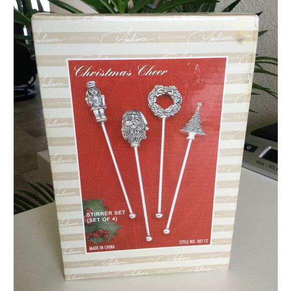 Metal Swizzle Sticks Set of 4 Christmas Cheer Set NIB - Picture 1 of 4